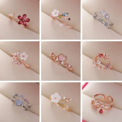 Shuling Fashion Women Rings Korean Style Rhinestone Zircon Rings Adjustable Open Rings