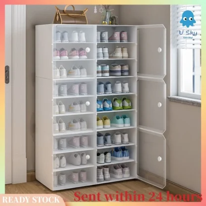 Shoe Cabinet Shoe Rack Clear Plastic Dustproof Stackable Double Capacity StorageBoxes - Image 3