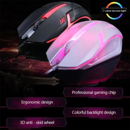 USB Wired Gaming Mouse, LED RGB Ergonomic 1200dpi 3 Buttons, Mute Desktop Computer Office Optical Mouse Pc Accessories - Image 2